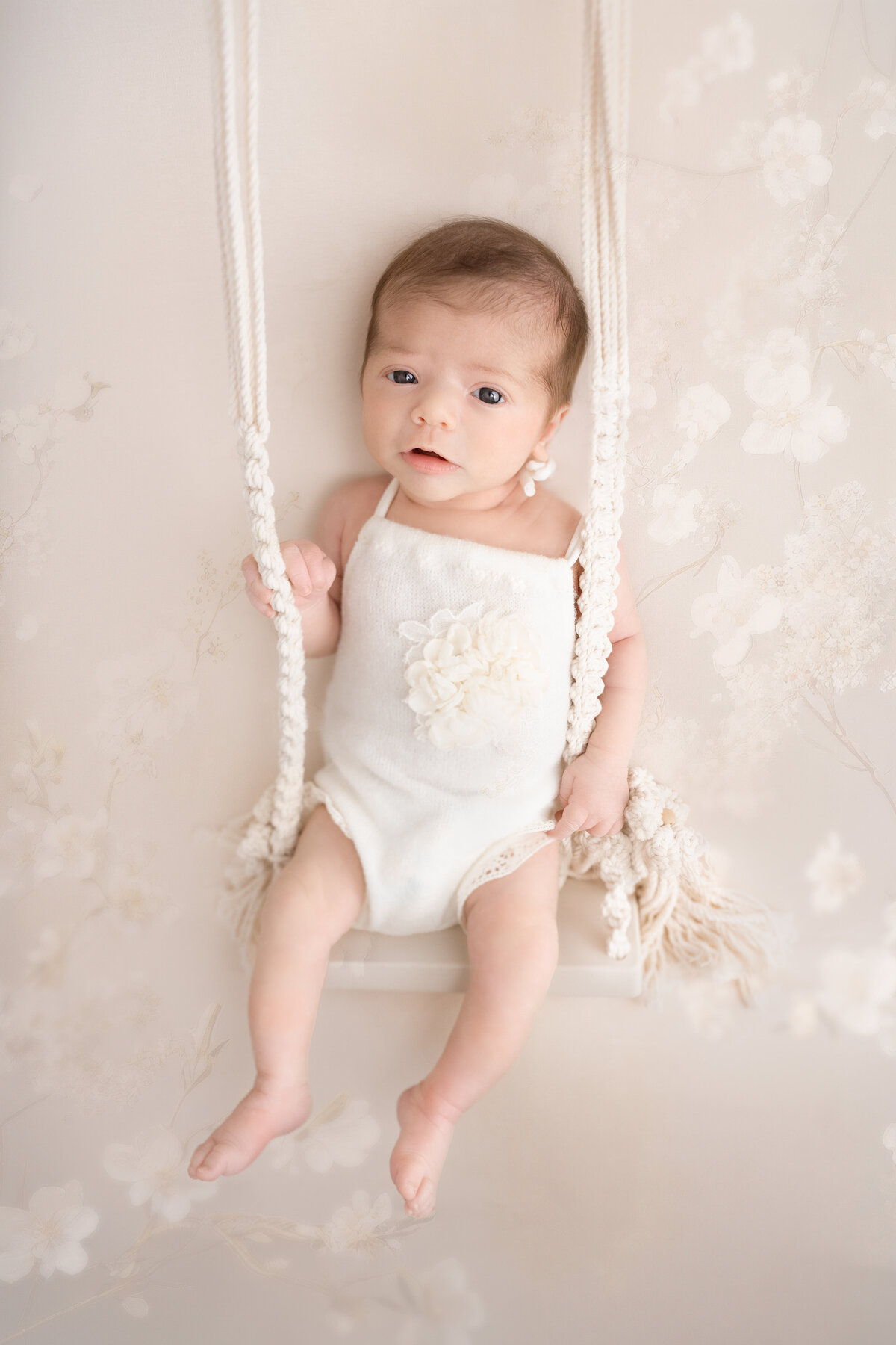 Edmonton Newborn Photography white crocheted baby swing