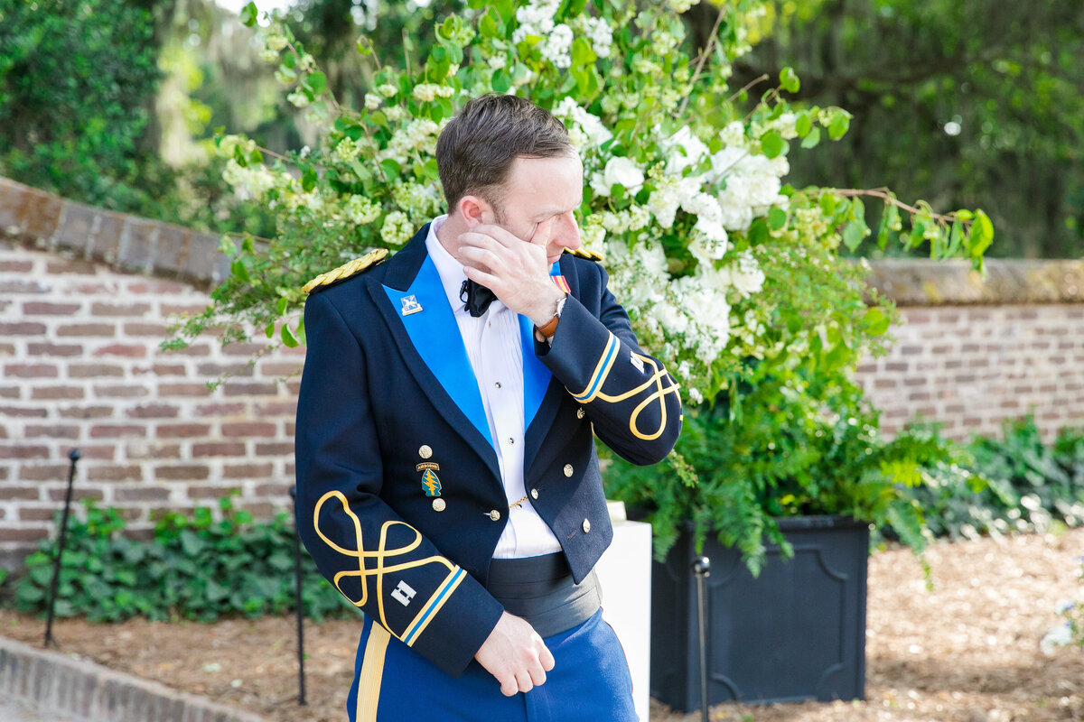 Groom crying at his Boone Hall Plantation elegant spring soiree wedding  |  Charleston wedding photographer Dana Cubbage Weddings