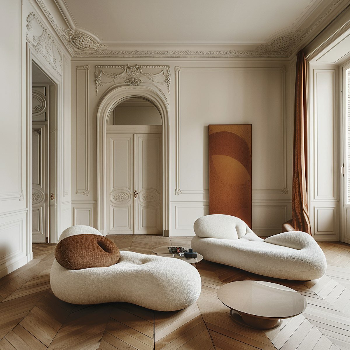 beige vase with twig with flowers on a wooden table