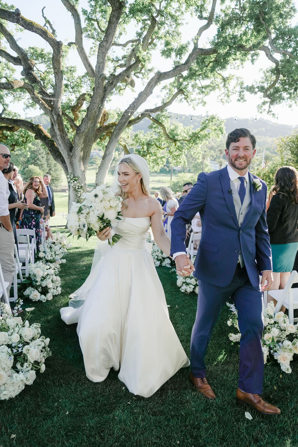 bride, groom, ceremony, garden arrangement