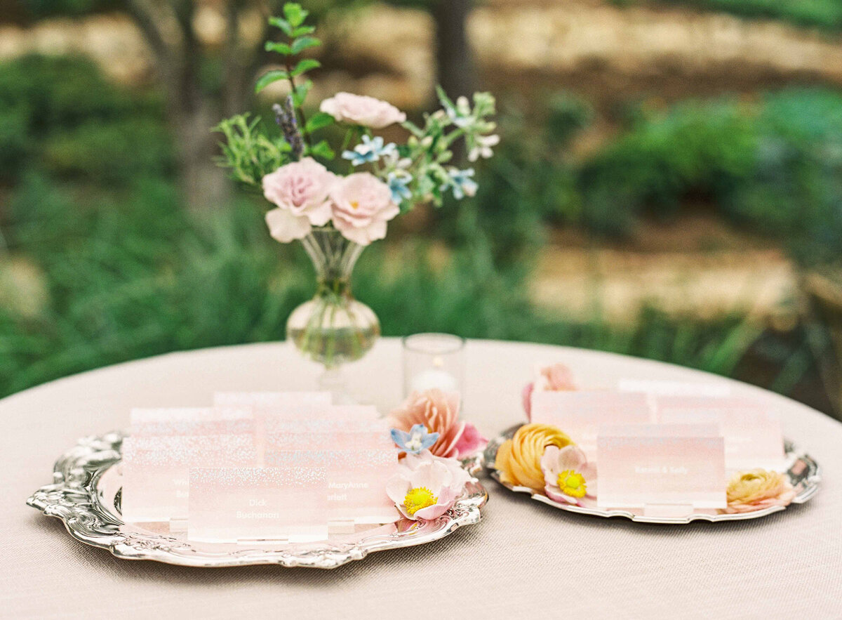 10santa-barbara-estate-wedding-planner-escort-card-display-watercolor-pastel-silver-tray