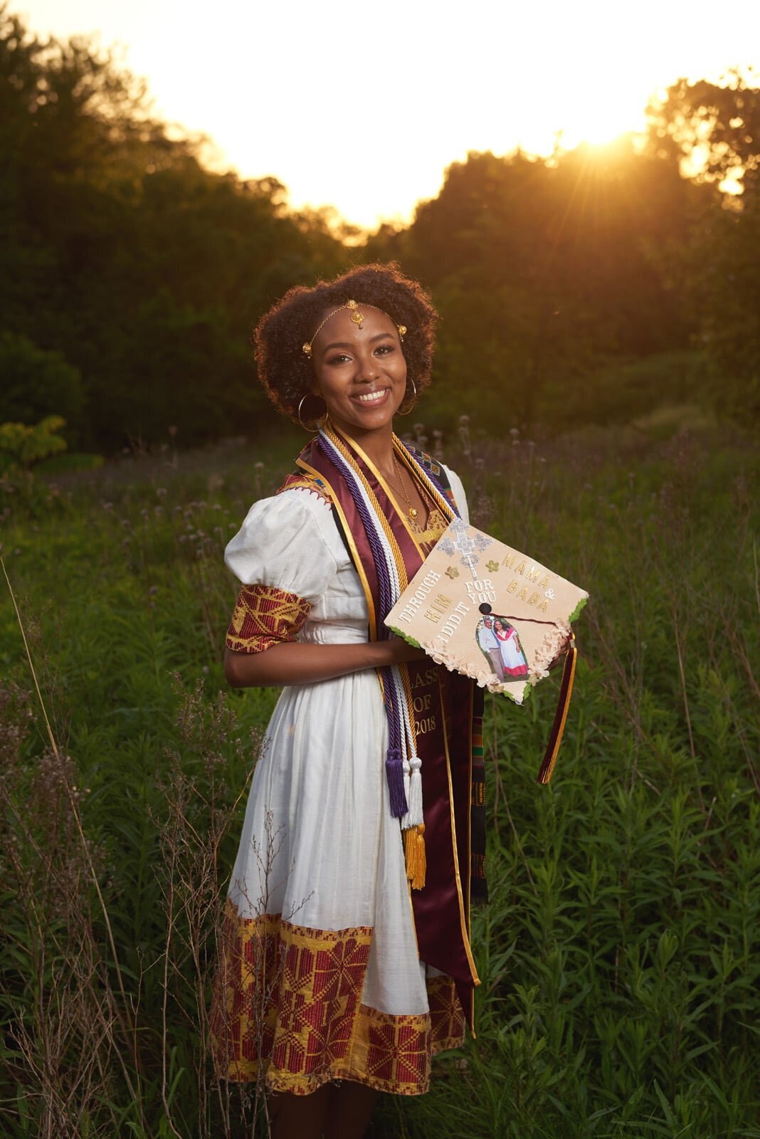 Graduation Portrait in Sunset Field-03