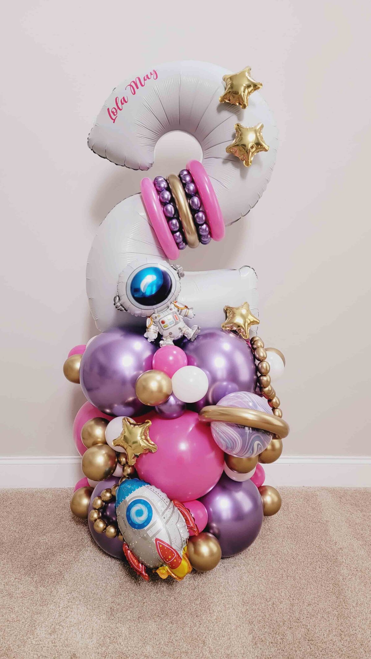 Standard Balloon Bouquet featuring The Space purple and pink Girl theme.