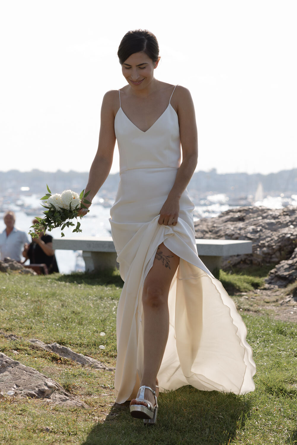 Beautiful bride walking outdoor