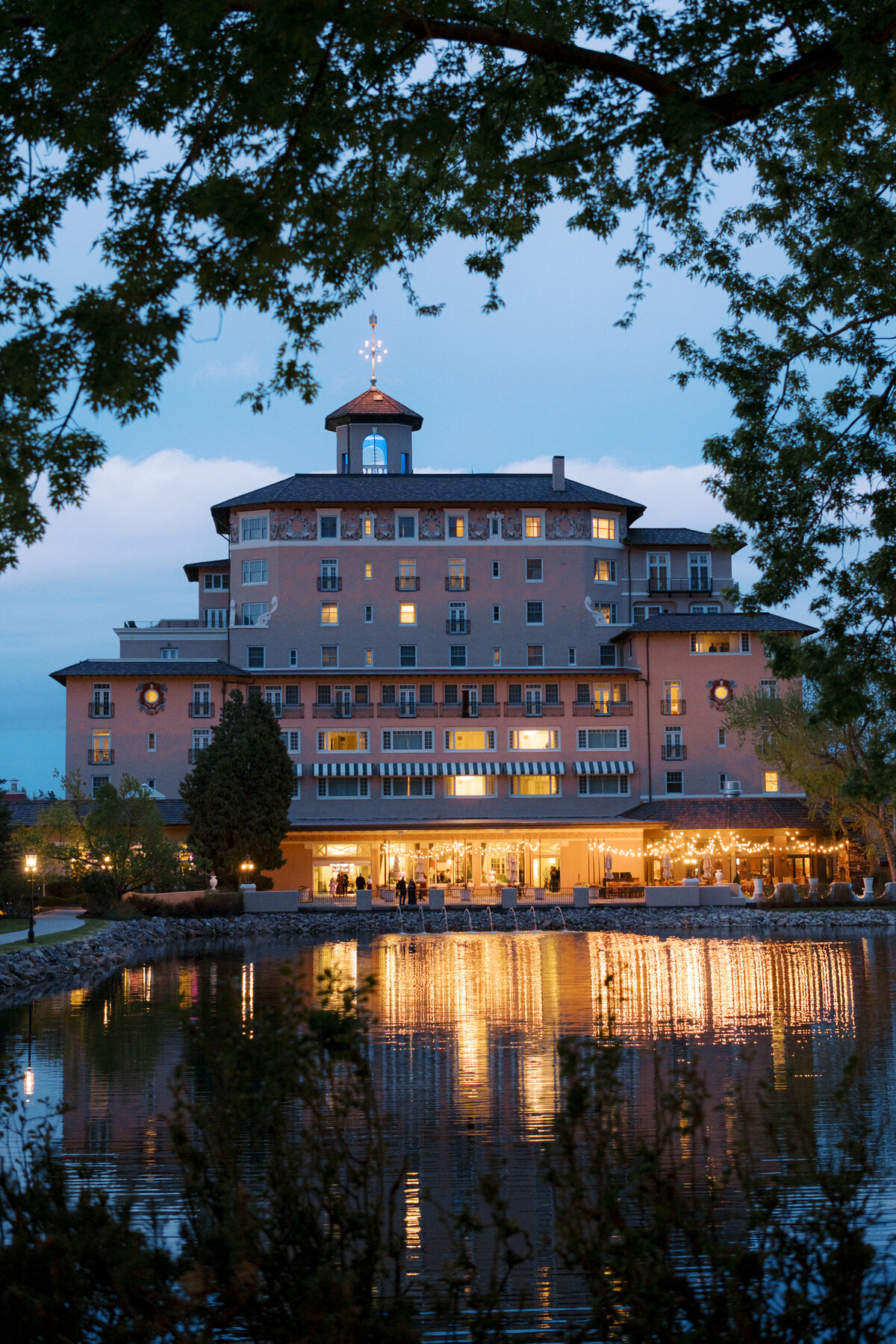 night photo at The Broadmoor Resort in Colorado Springs, Colorado