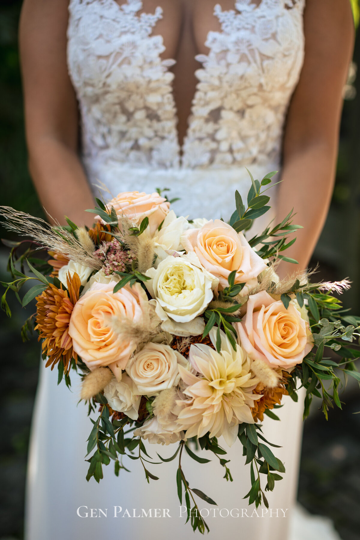 White and Peach Rose Bridal Bouquet