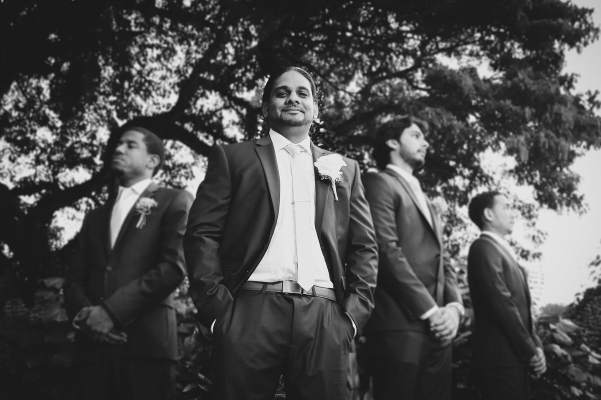 B+W groom and groomsmen. Photo by Ross Photography, Trinidad, W.I..