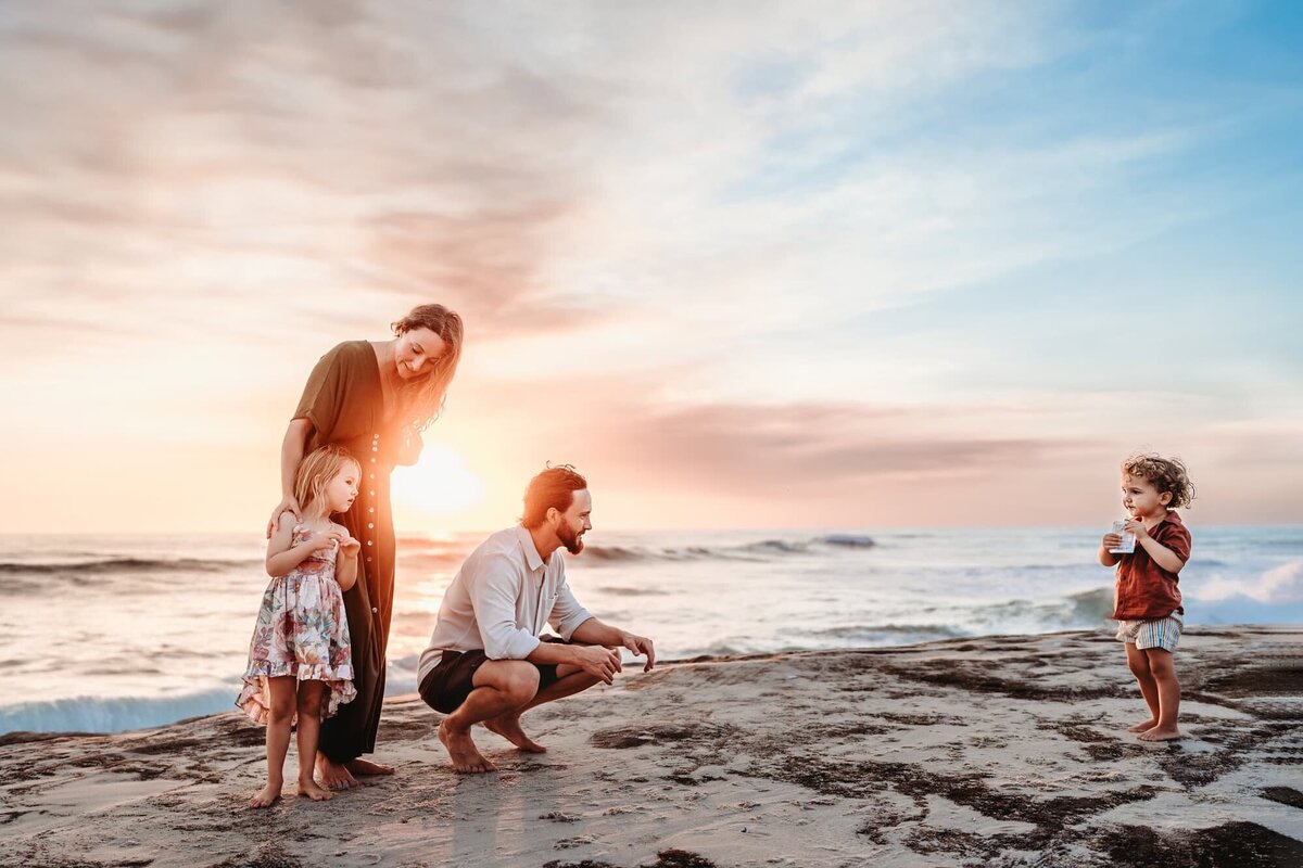 San Diego Family Photographer captures family at sunset during beach family photos