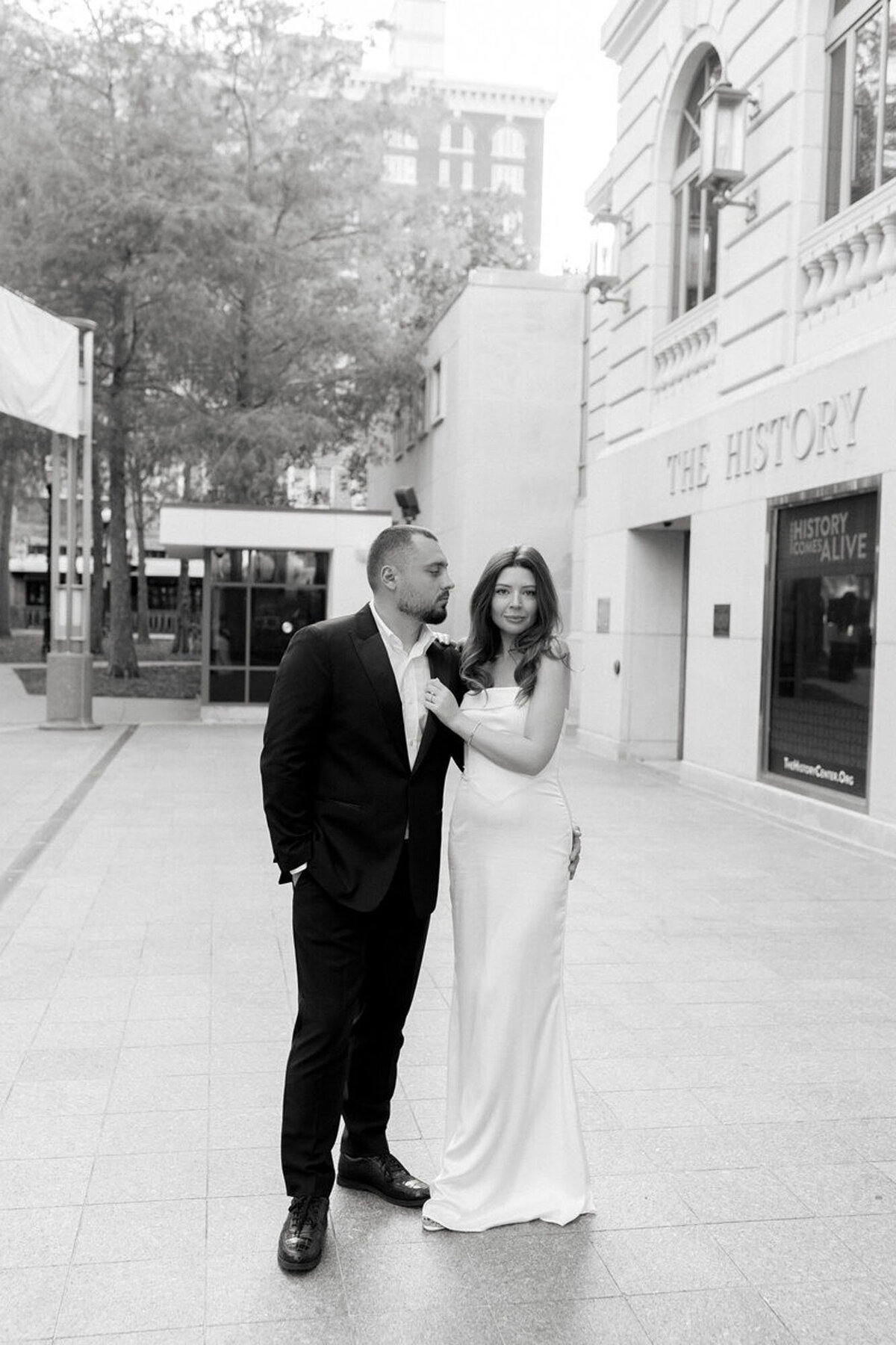 orlando engagement photography film-style, with couple in black and white