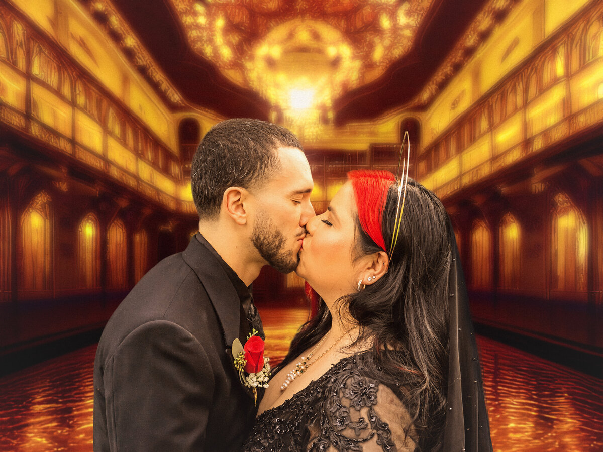 Signature style for a gothic wedding in San Francisco, couple portrait