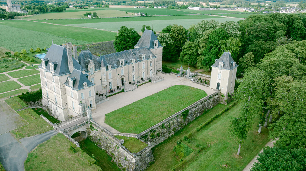 A wedding drone photo of Chateau de Jalesnes in France