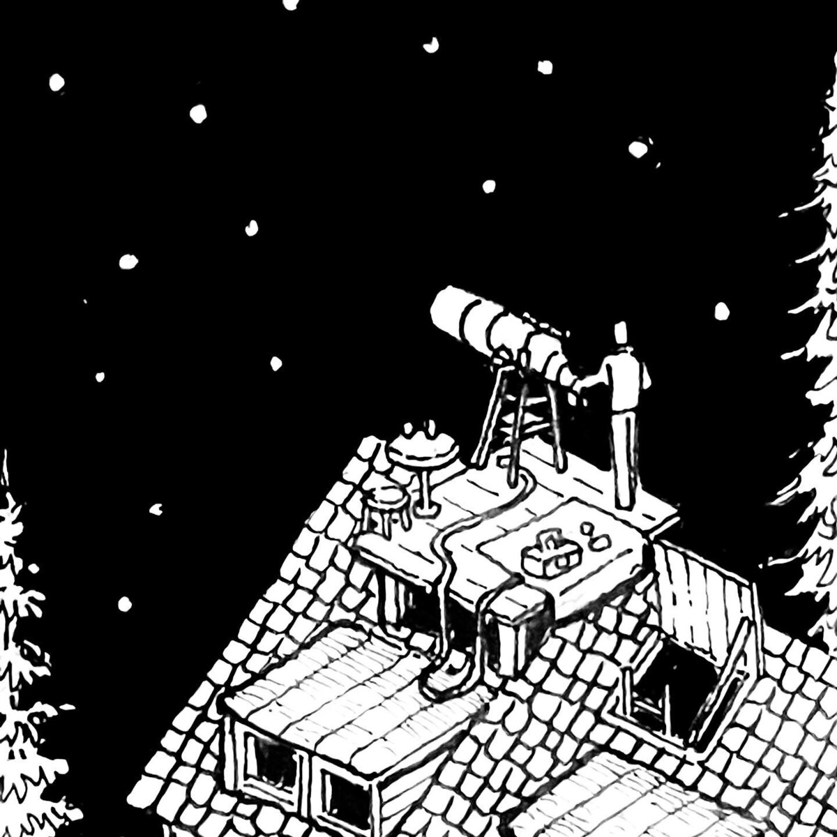 Substantially zoomed in Inktober 52 2022 prompt: Star focusing on the person using the telescope to look at the stars