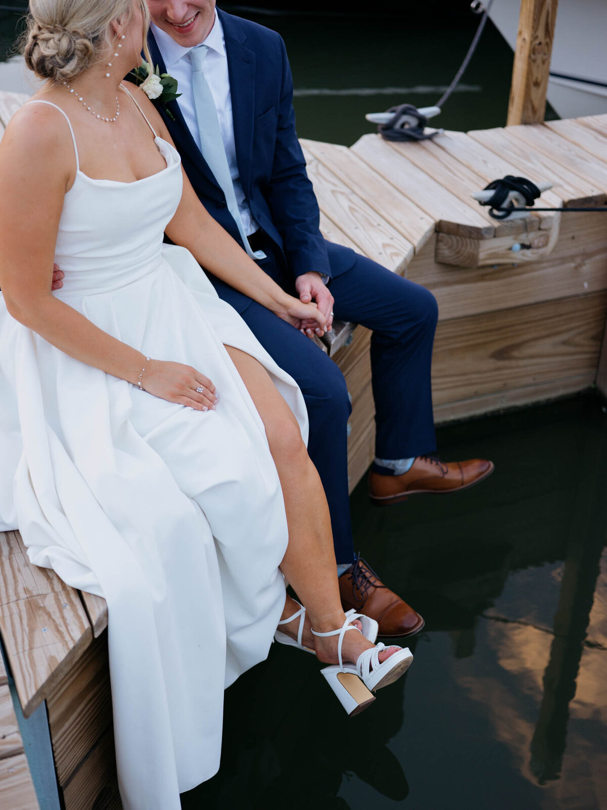Bride and groom on the dock at Cleveland Yachting Club