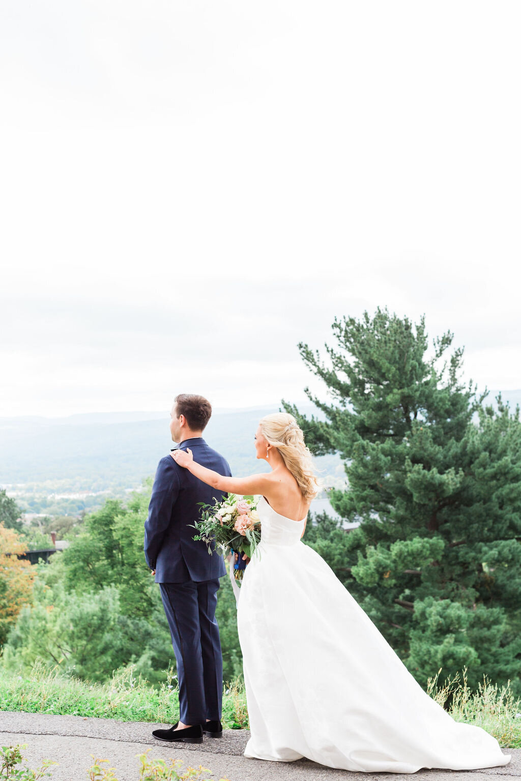 bride and groom first look