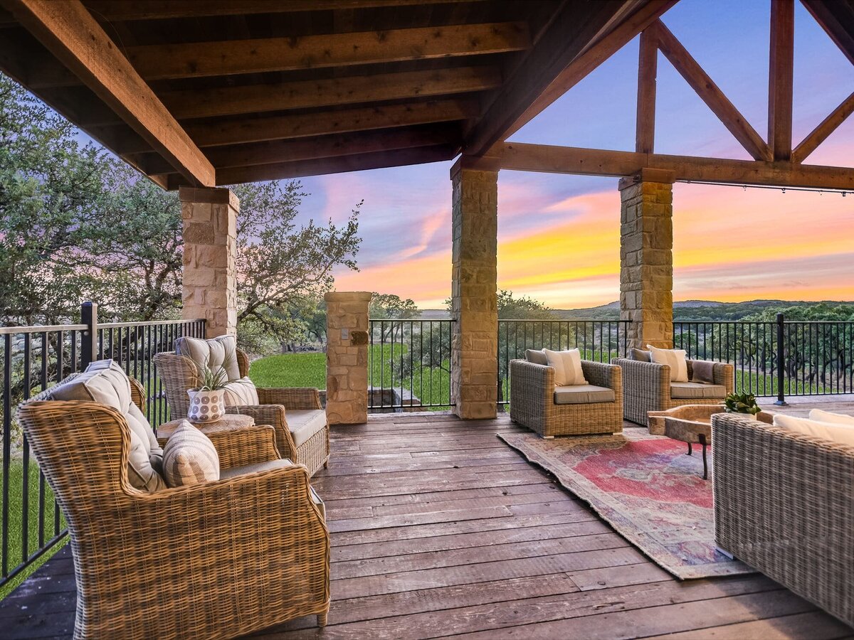 Exterior balcony seating area with beautiful view