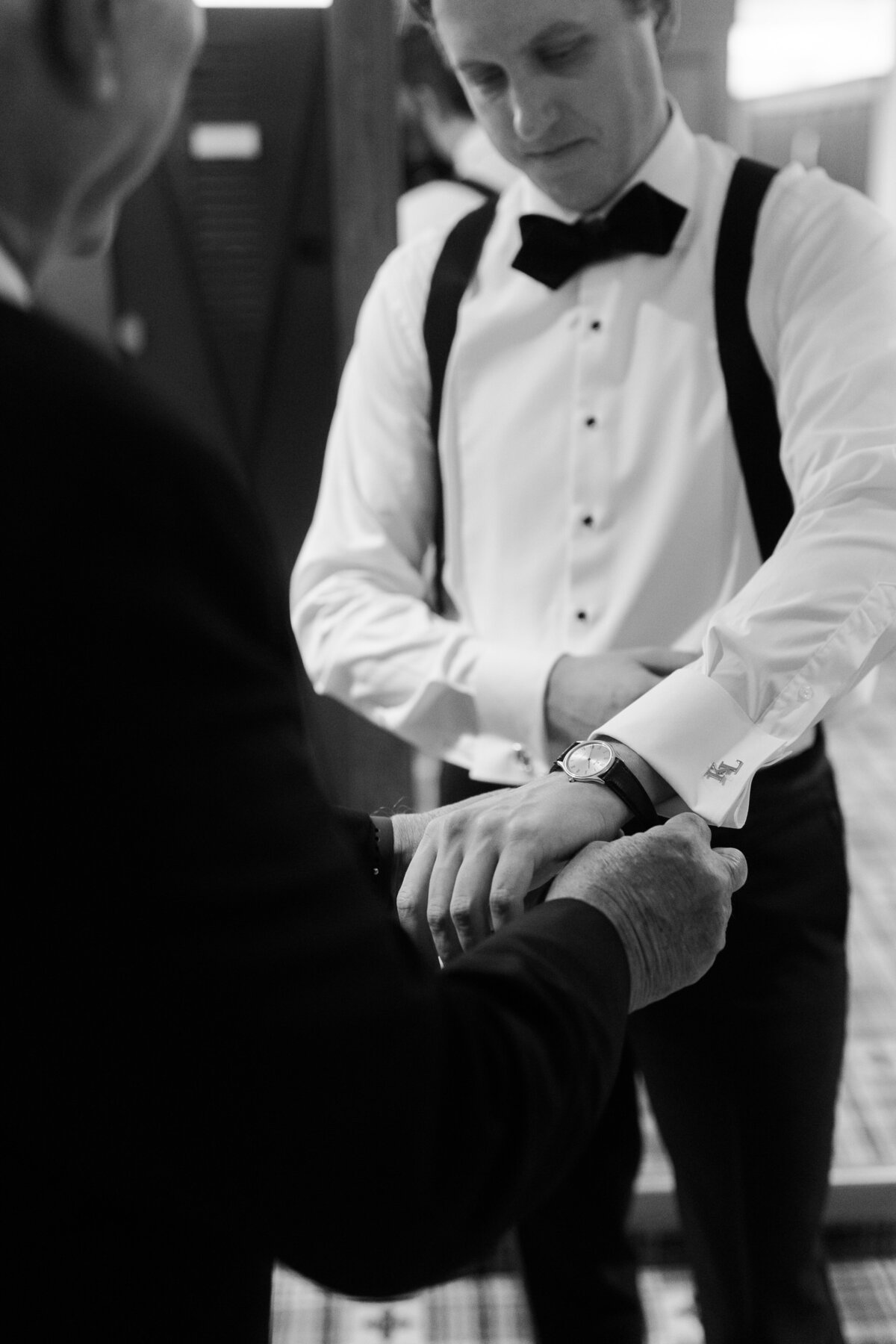 Groom getting ready in Men's Locker Room at Skokie Country Club