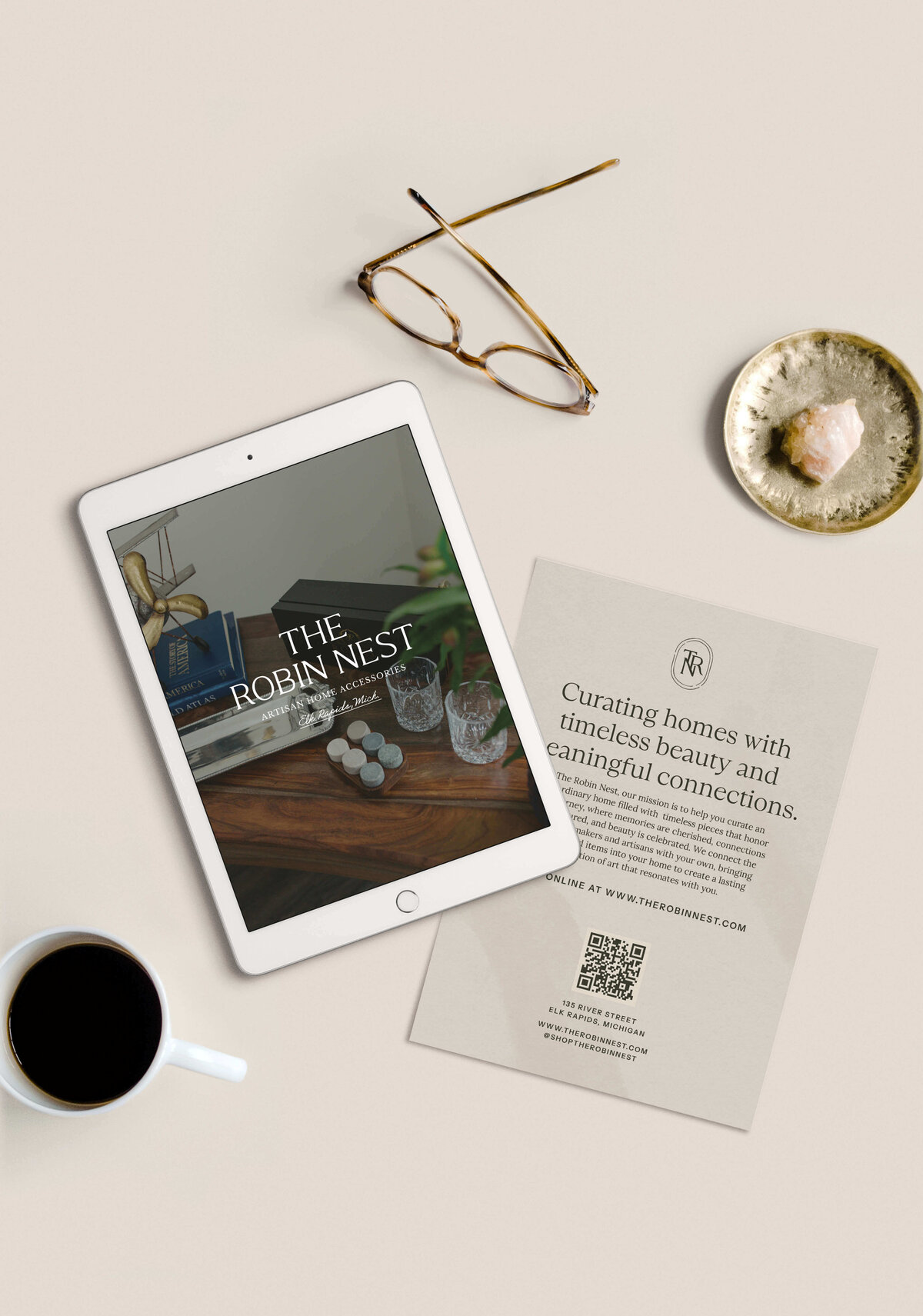 Elevated print and digital branding for artisan business, blending visual storytelling with timeless, intentional design.