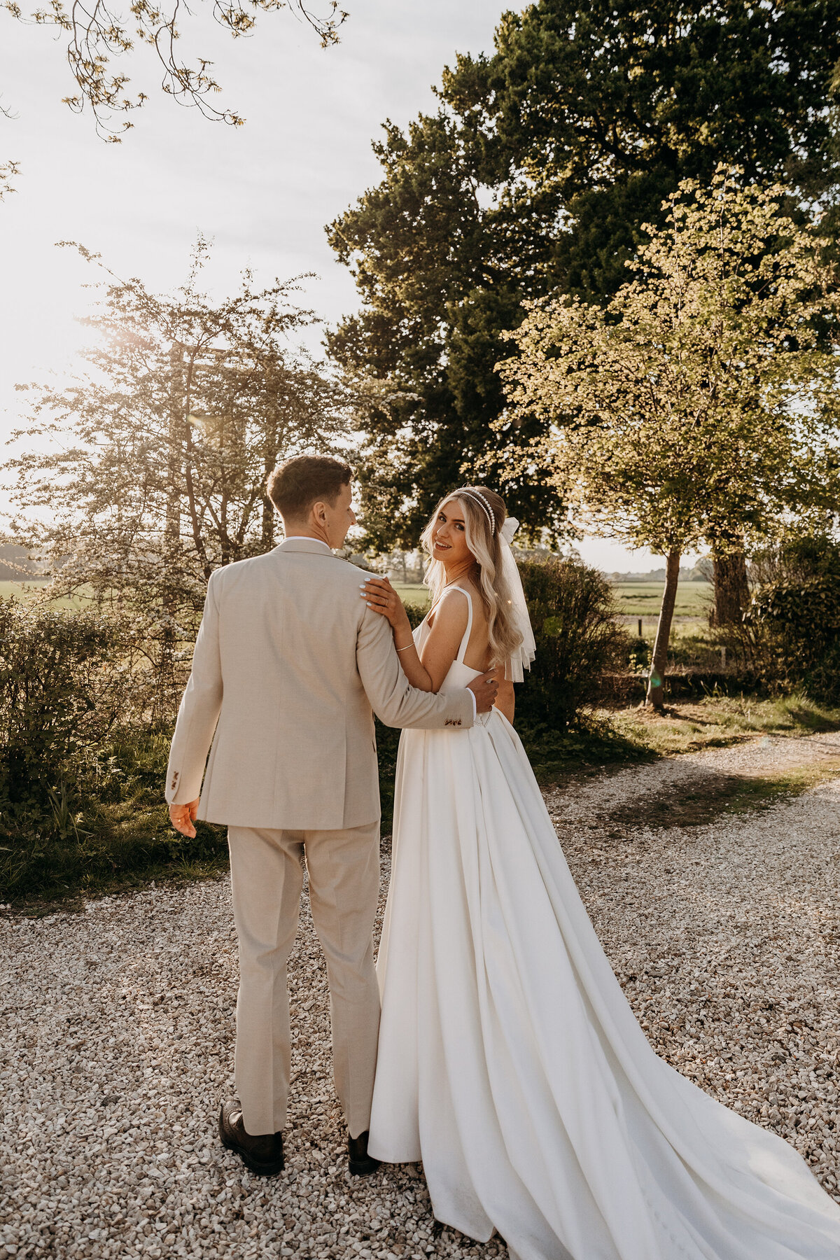 Bride and groom at Golden hour at Thicket Priory York
