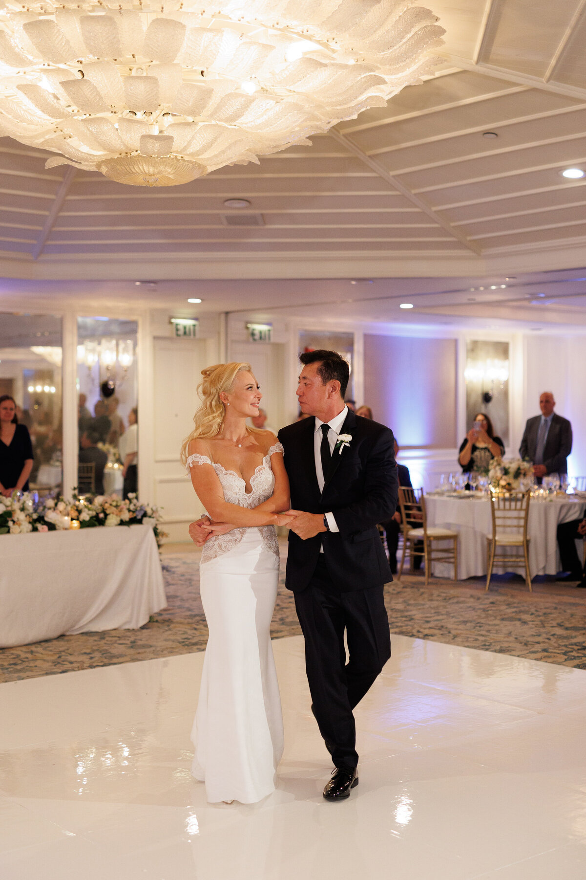 A bride and groom during their first dance