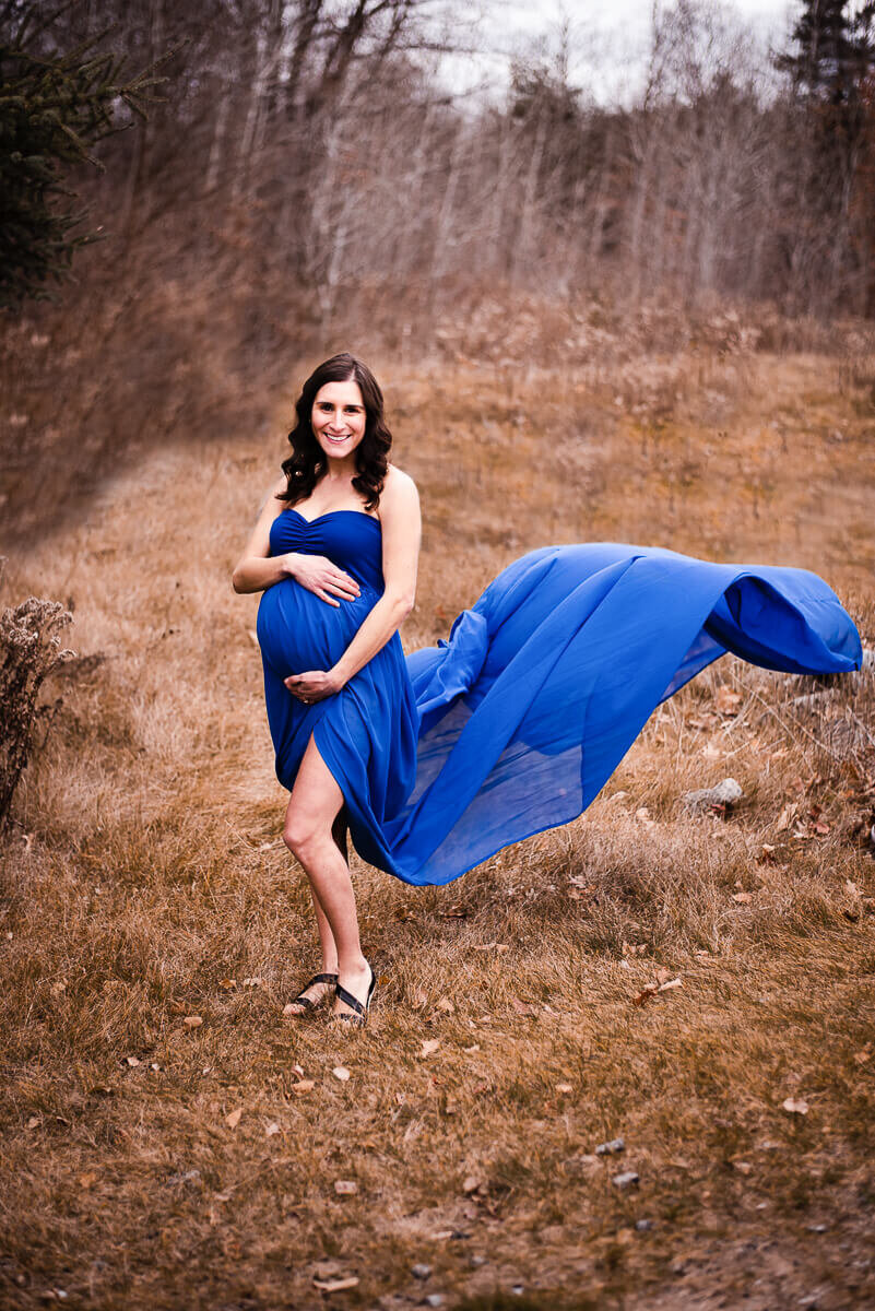 Flowy blue gown for Toronto maternity photography