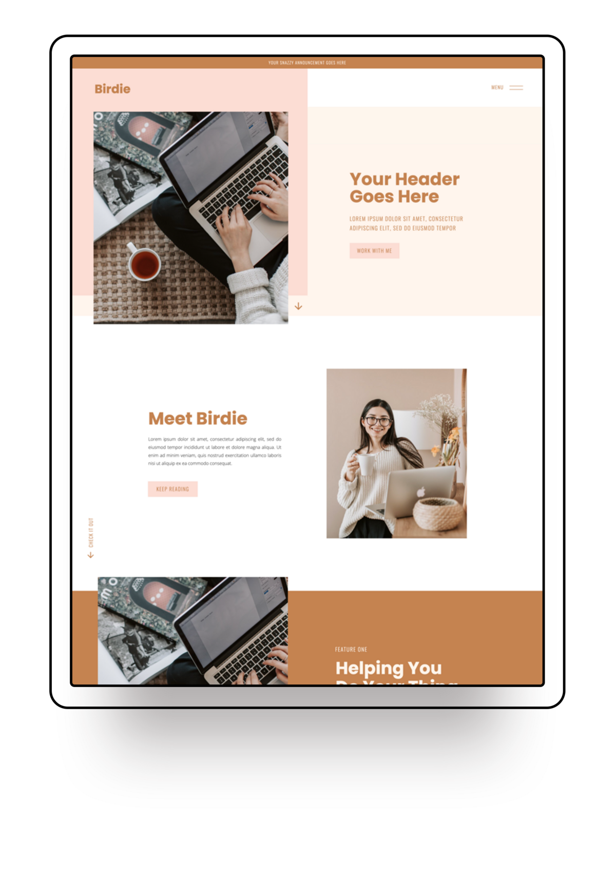Website template offered for showit template customisation services Palme Design Co