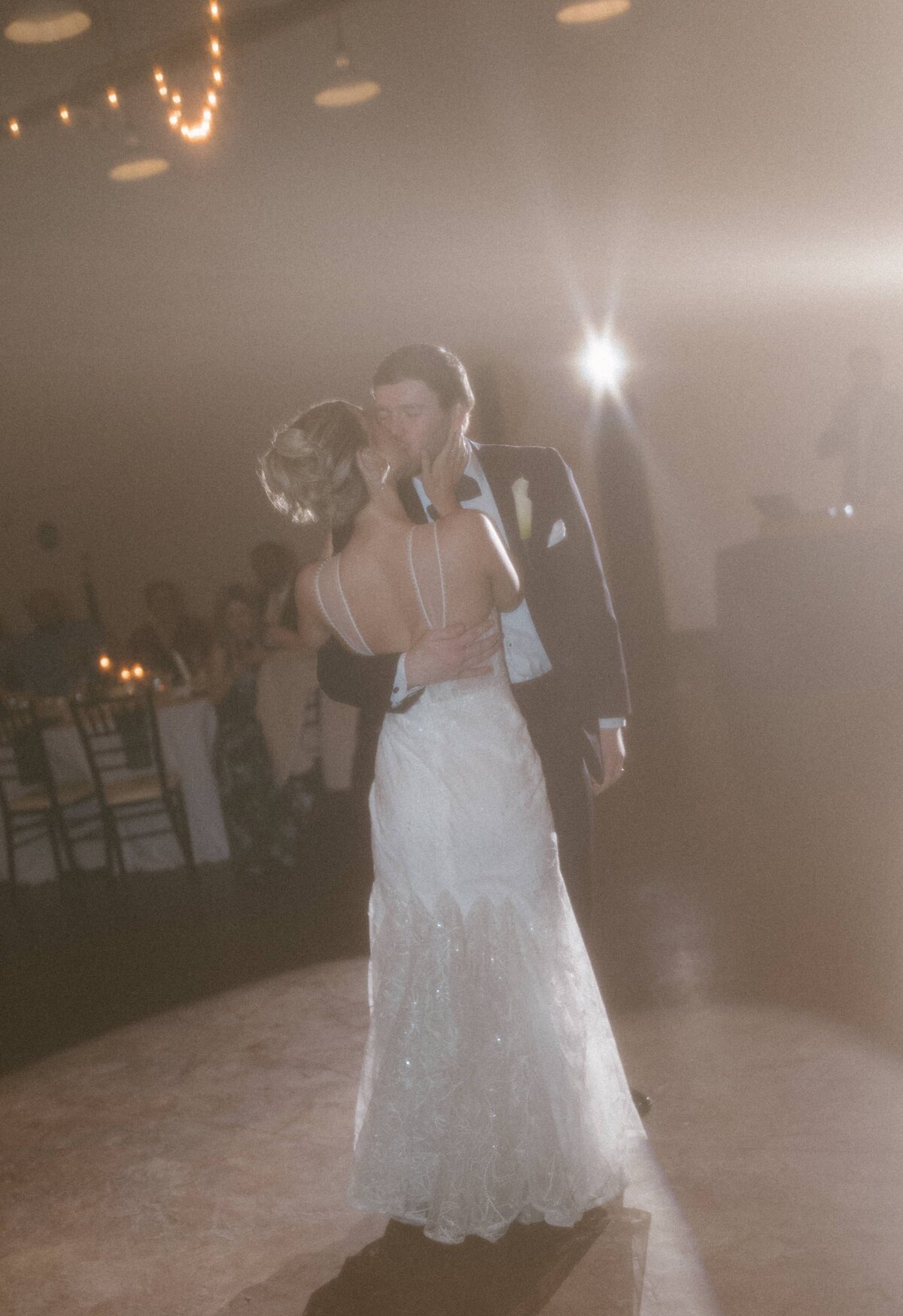 Candid wedding moment at coastal European destination