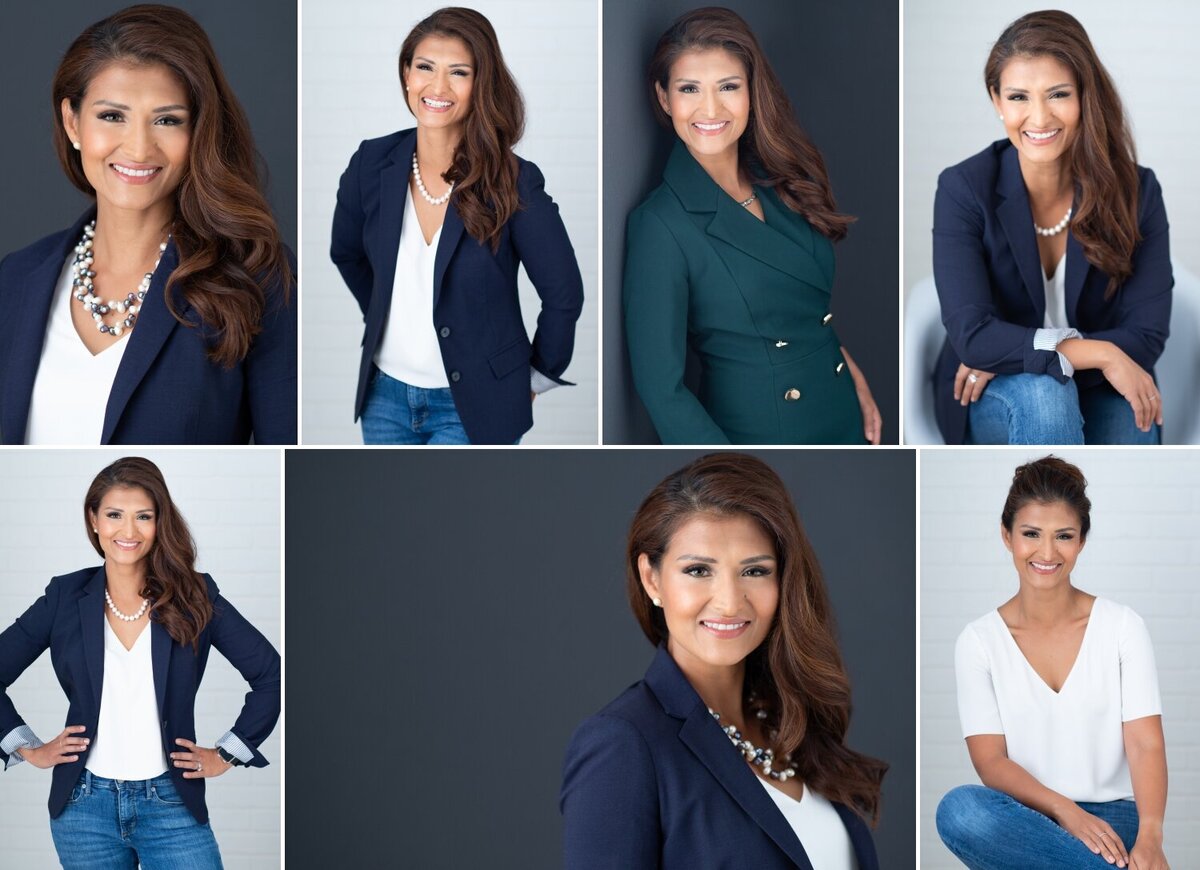 collage of corporate business woman in various outfits and poses to show her personality