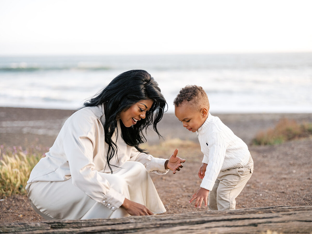 Candid beach family photos Rodeo Beach Marin Headlands Mother's Day session