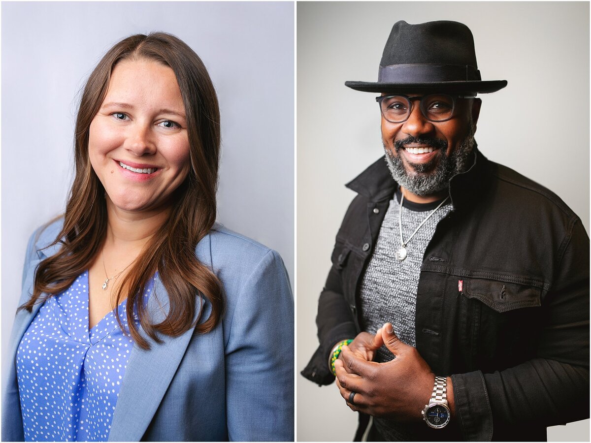 a-man-in-a-black-hat-denim-jacket-and-stylish-glasses-smiling-boldly-against-a-neutral-background-for-a-modern-indianapolis-branding-session