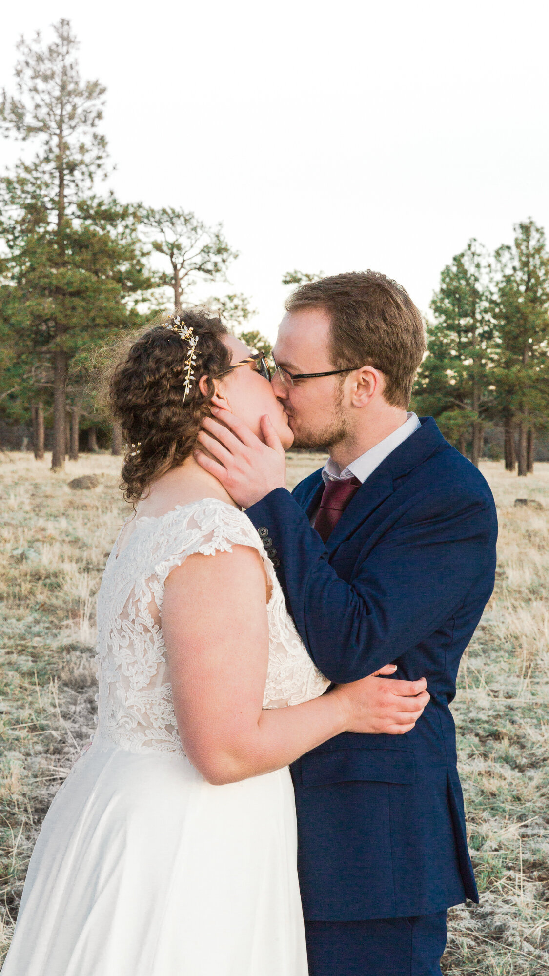 Wedding Couple Kissing Portrait - Buffalo Park - Flagstaff, Arizona - Bayley Jordan Photography