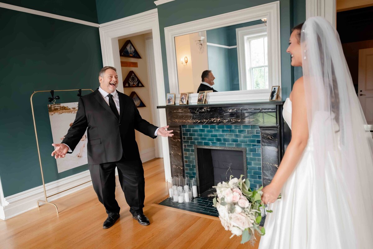 First look with dad and bride at Wilder Mansion