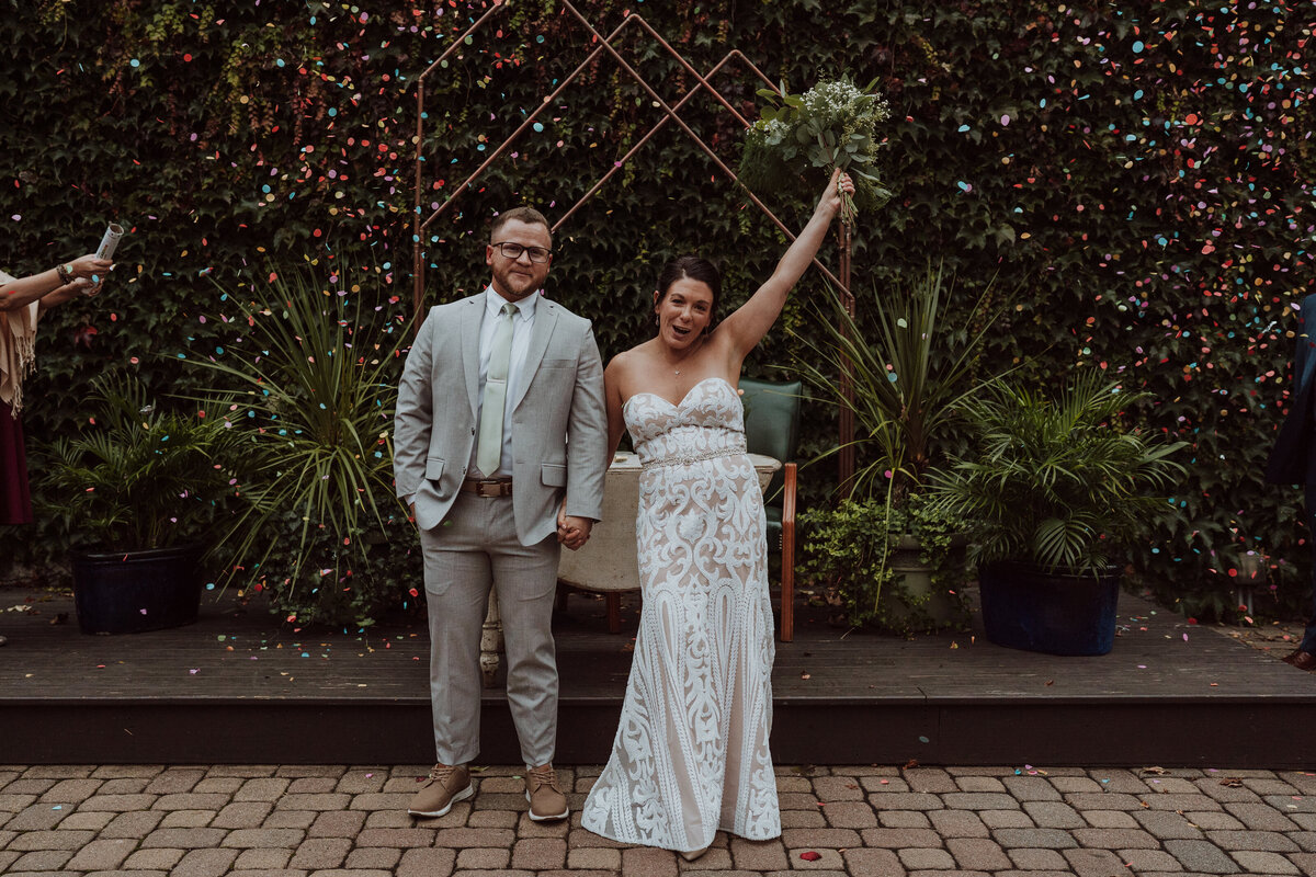 Couple celebrates after wedding