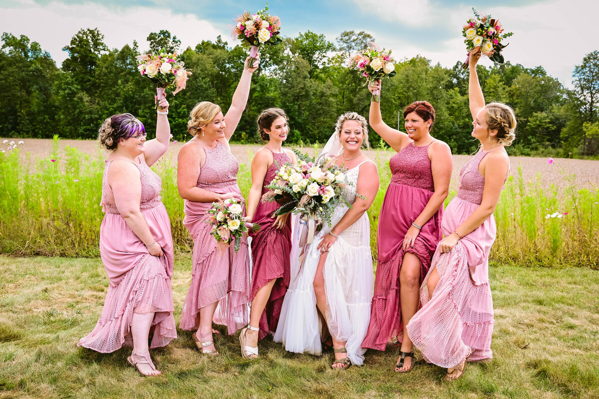 fort wayne outdoor bridesmaids celebrating
