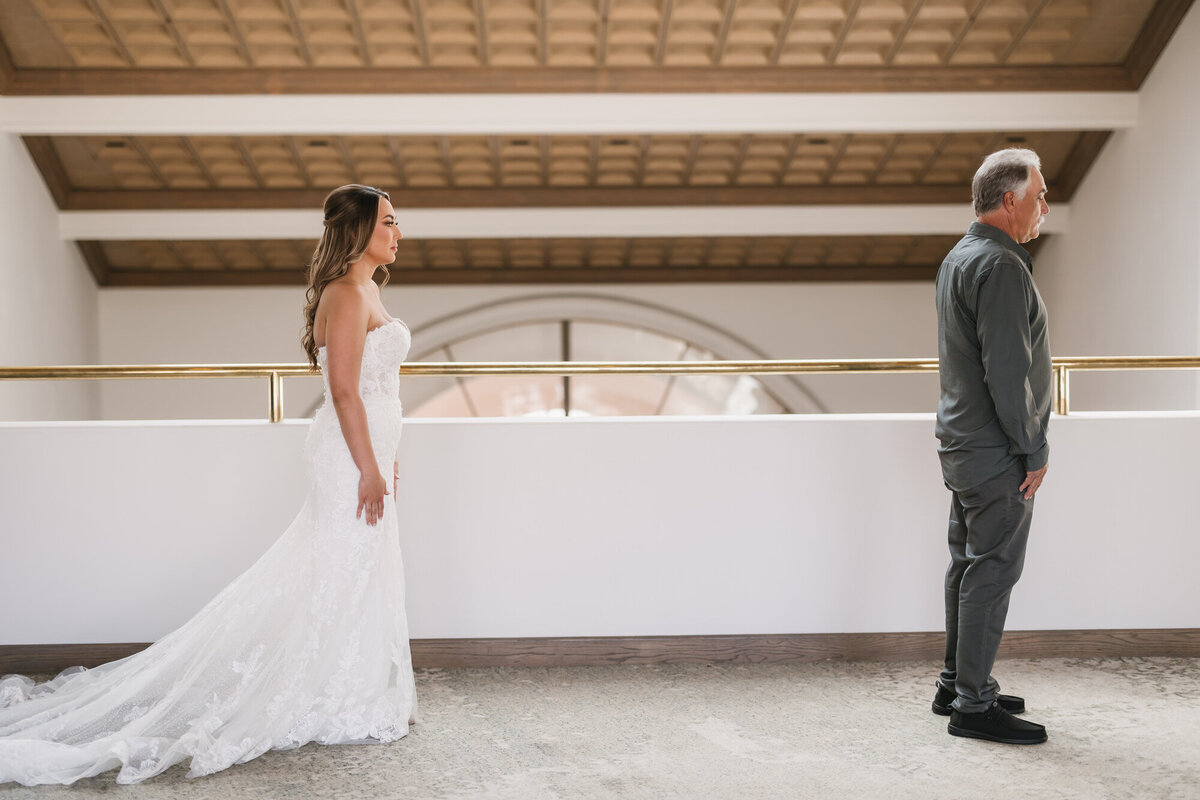 Bride and dad first look at Hilton Beachfront Resort Santa Barbara