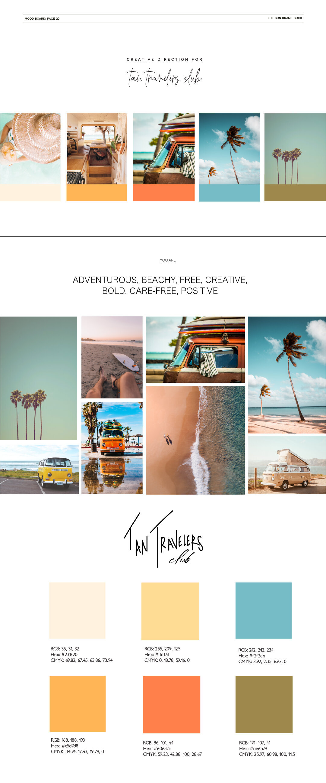 mood board, logo, and colors of the brand