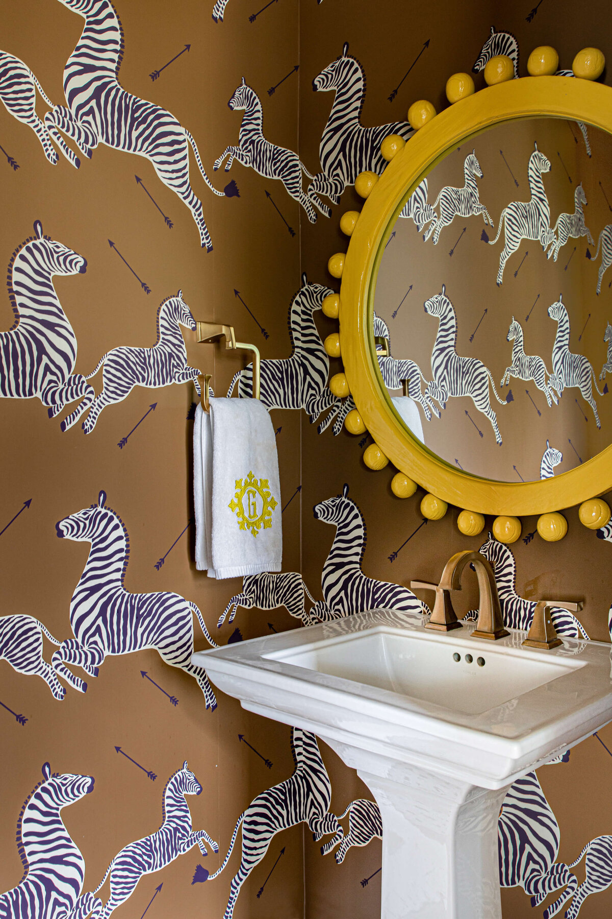 oyster creek studios aryns home zebra wallpaper in bathroom