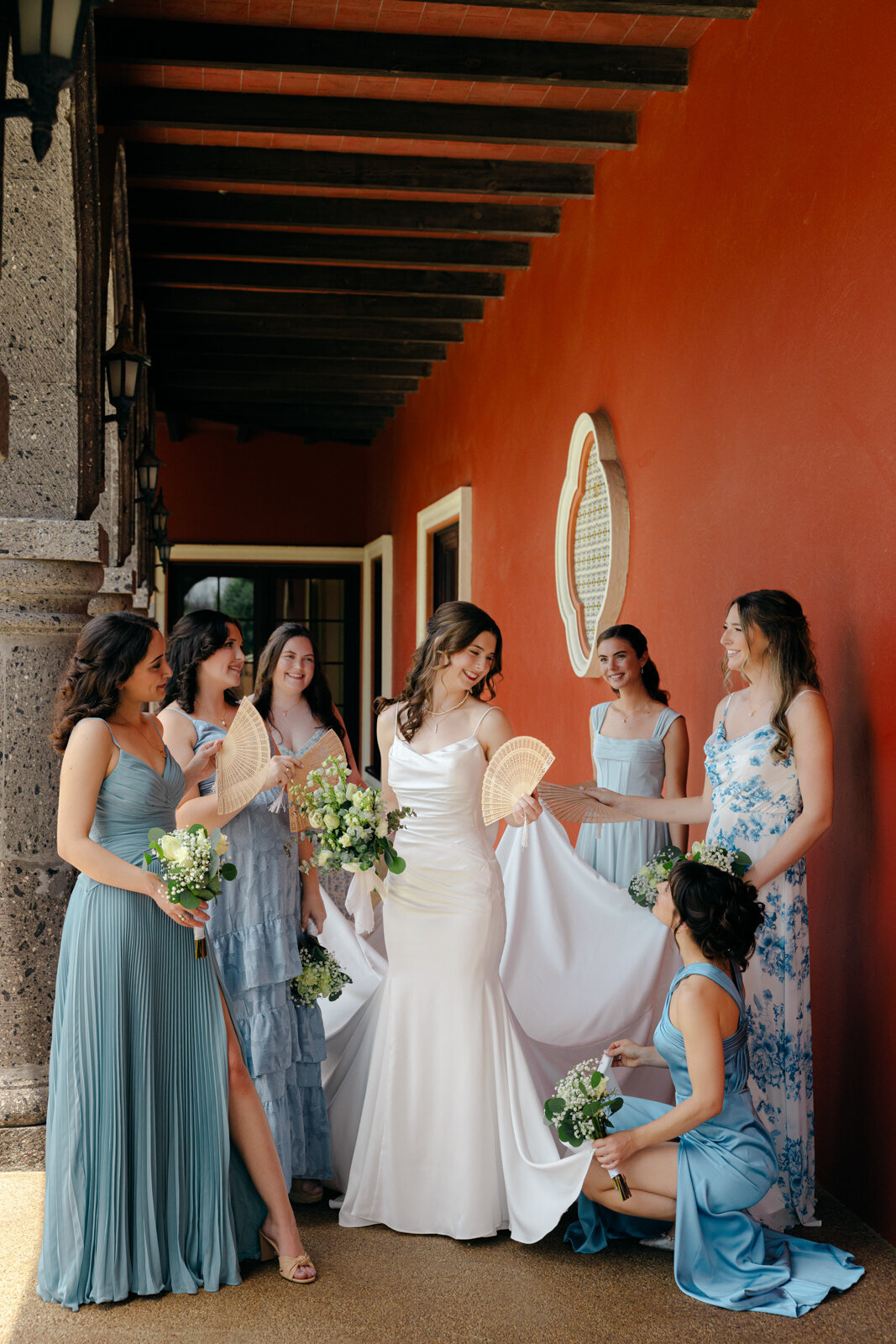 Bride with her bridesmaids at a Spanish-style villa wedding