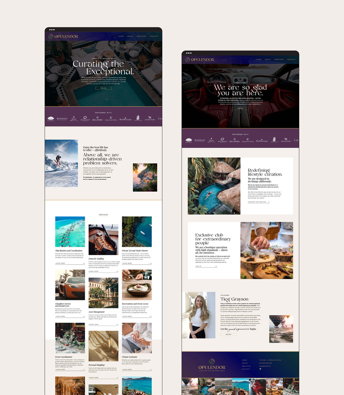 Full Page Showit Website Design Layout for an exclusive travel company