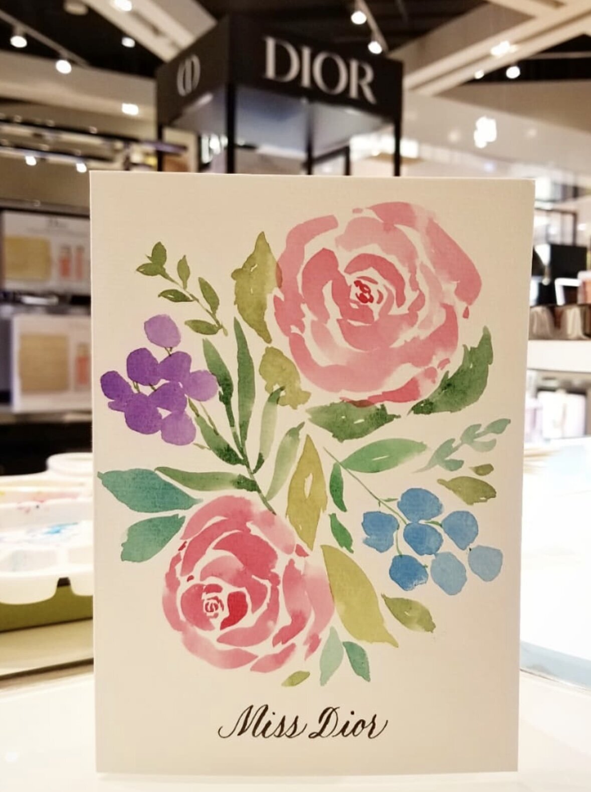 Custom hand-painted floral watercolour cards for Dior event, created live by event artist Jenny Zhang