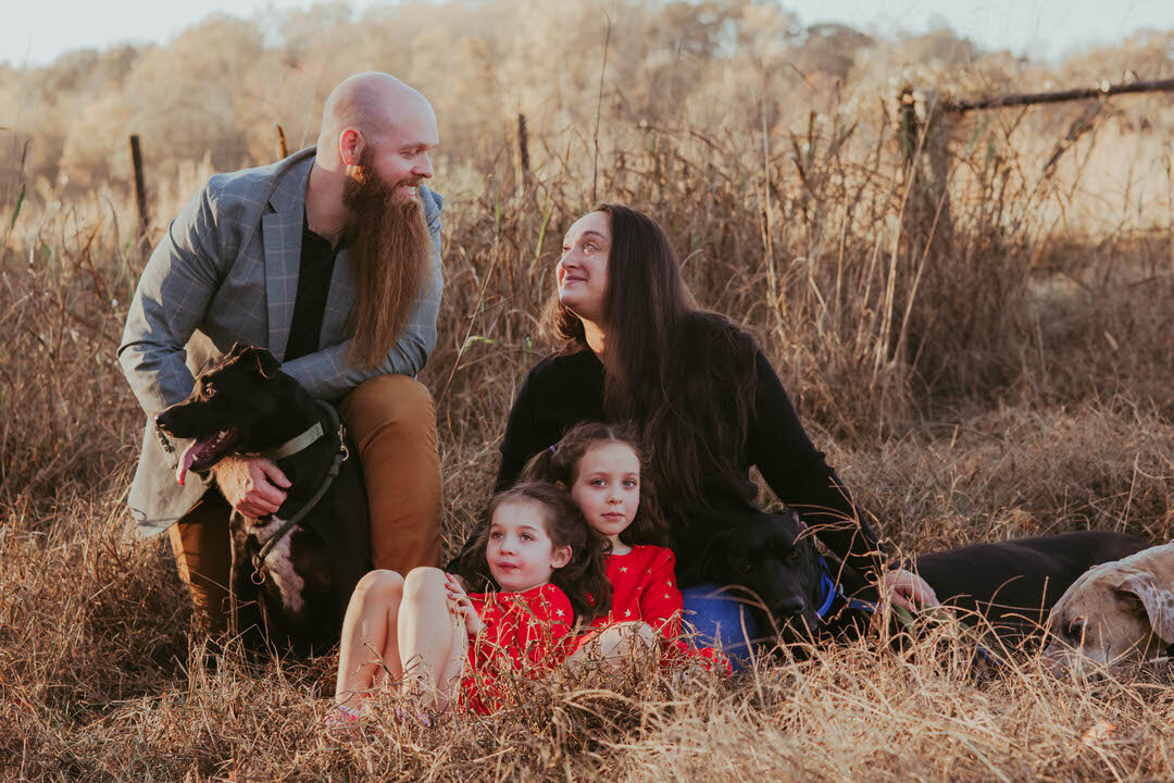 Family portrait in field Atlanta photography