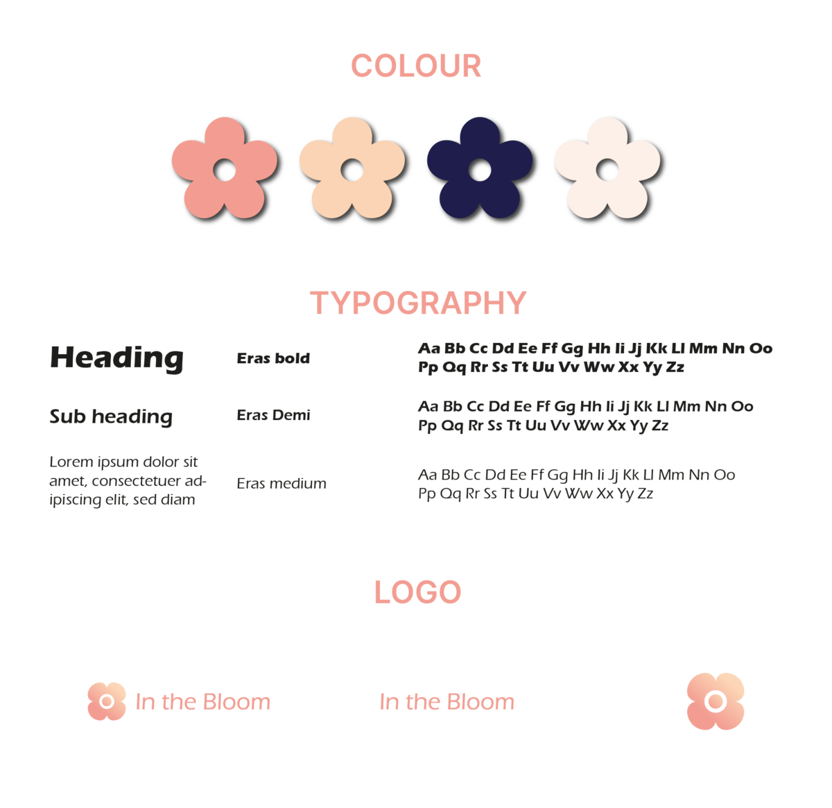 Elegant brand elements including logo and colors for the floral app
