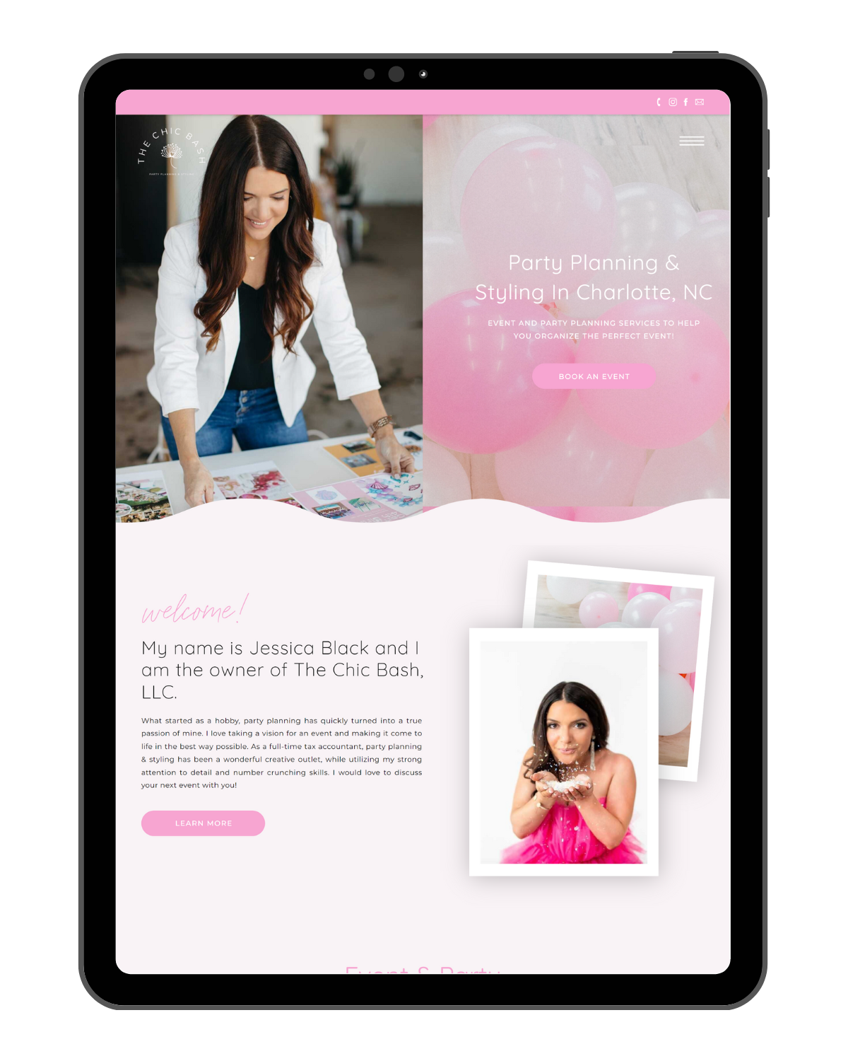 Pink, fun website for party planner