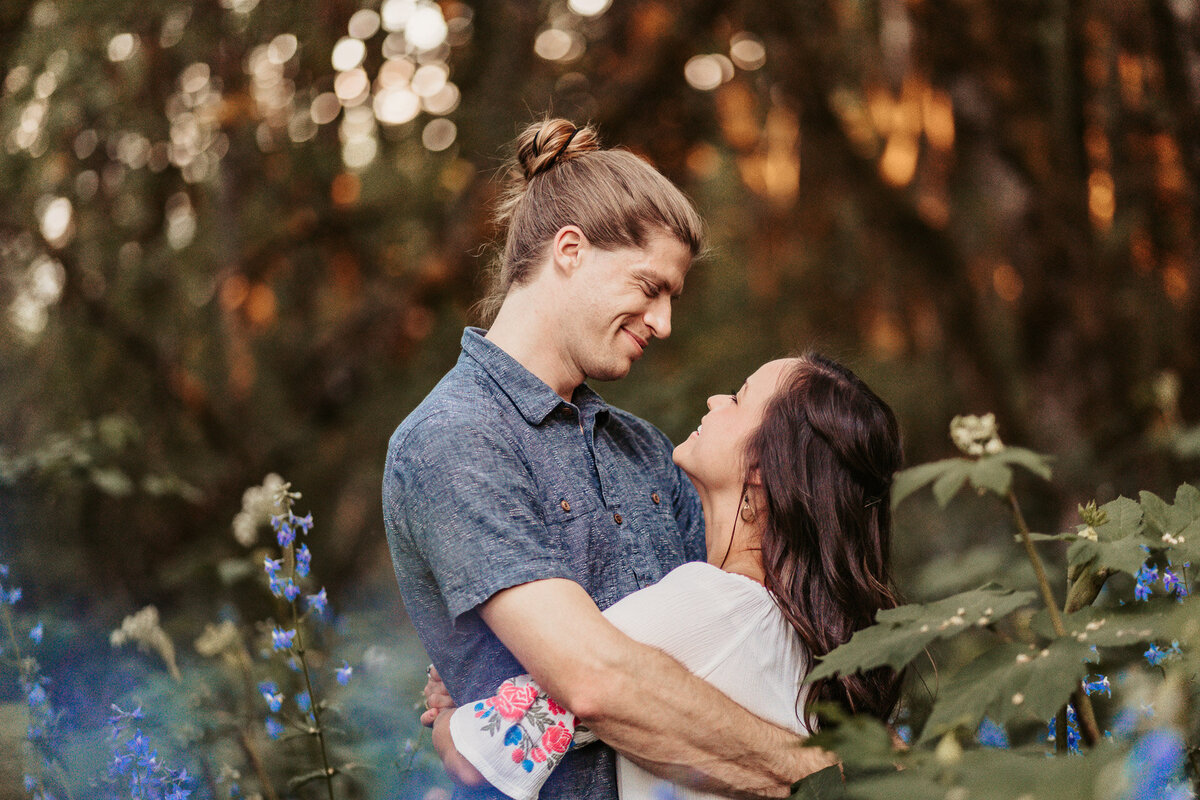 columbia river gorge woodsy engagement photo by engagement photographer lindsey wickert