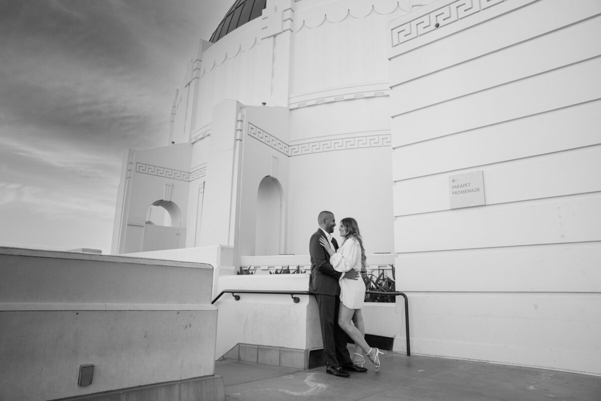 couple hugging at Griffith observatory