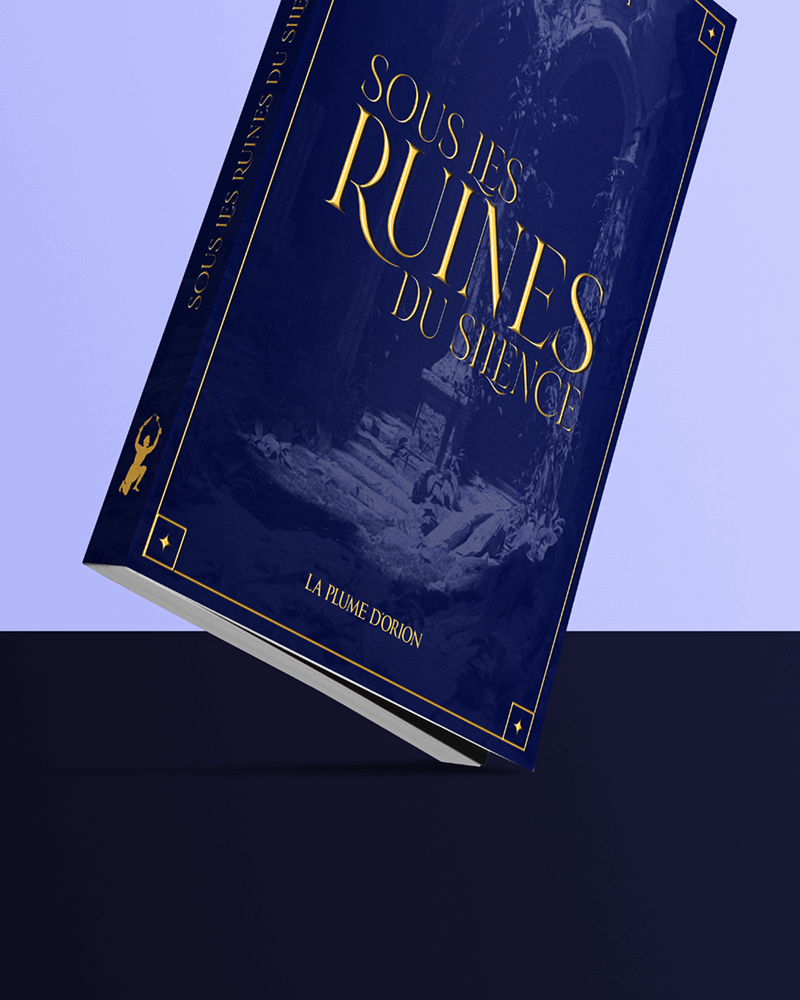 Maquette créée par Fenicia Studio pour l'identité visuelle d'une maison d'édition. Elle représente un livre aux couleurs de l'univers graphique et avec le logo de la marque.