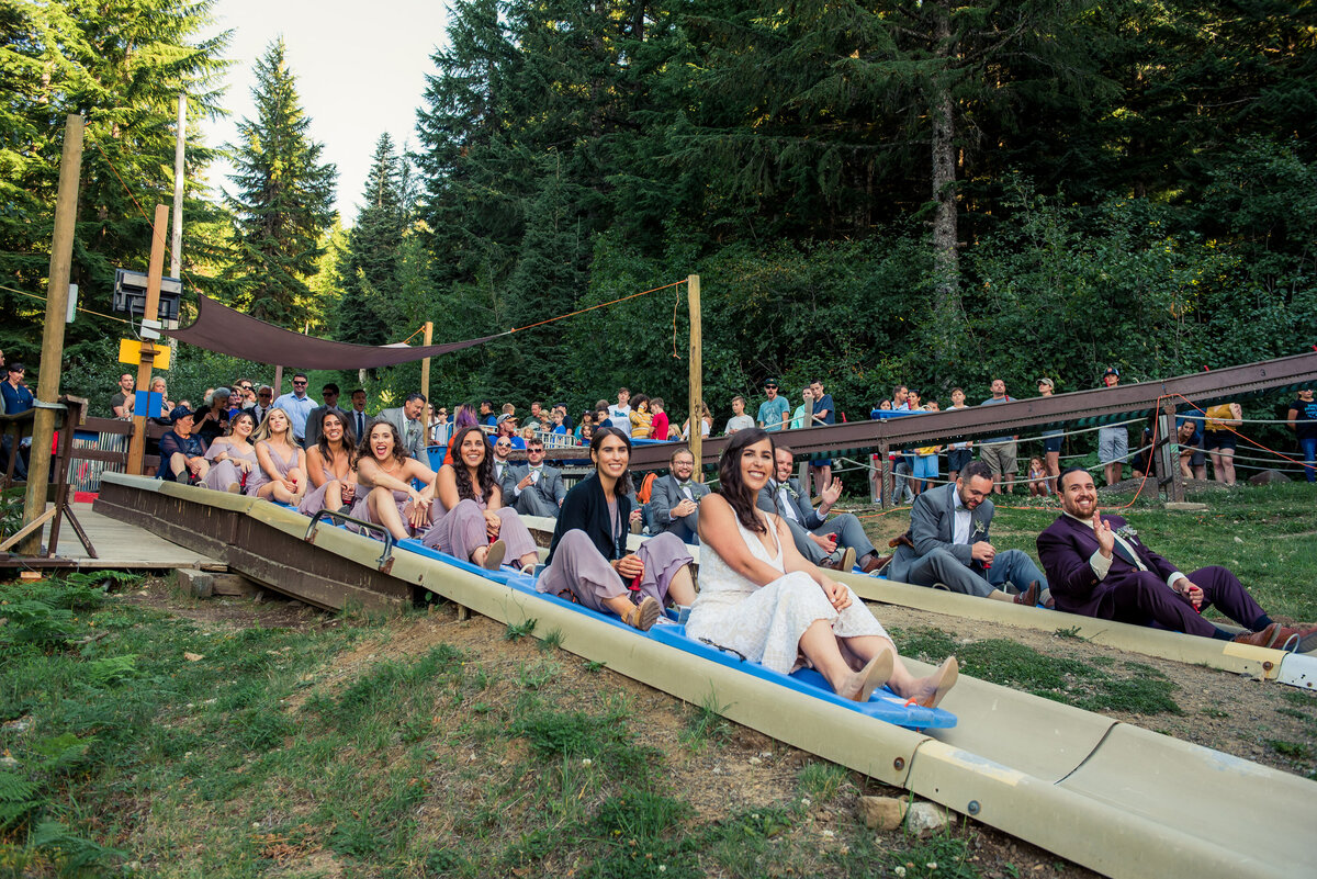 wedding party on alpine slide