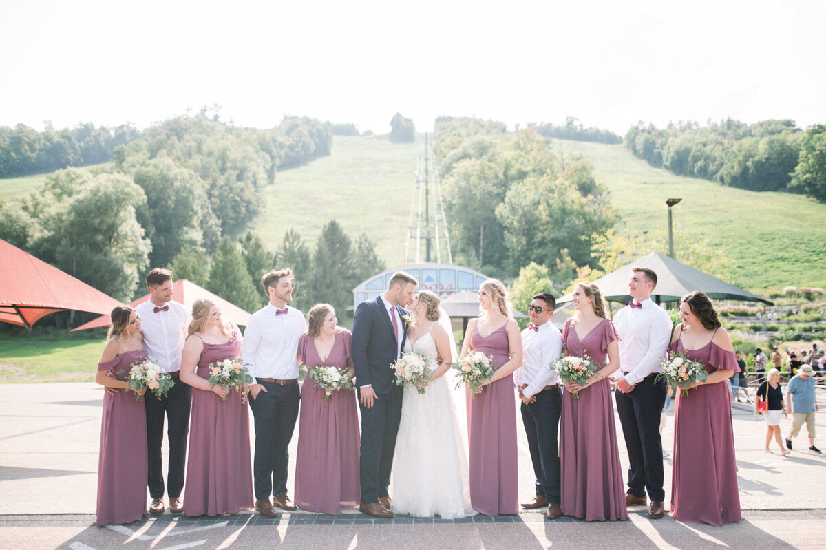 Entire wedding part at the bottom of Blue Mountain for a portrait captured by Niagara wedding photographer