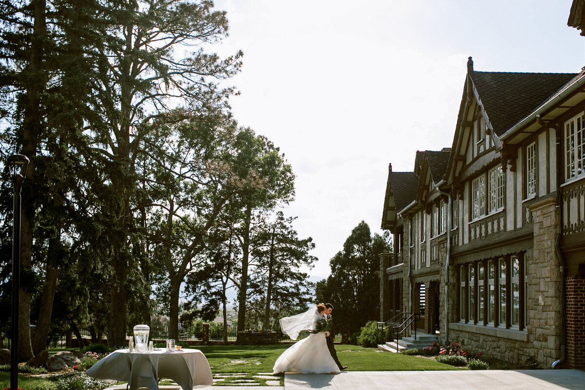 Highlands Ranch Mansion wedding with walking bride and groom