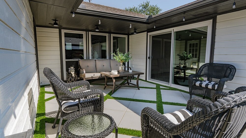 Front yard artificial turf installed by Dallas, TX turf experts at Elegance Outdoor Living.