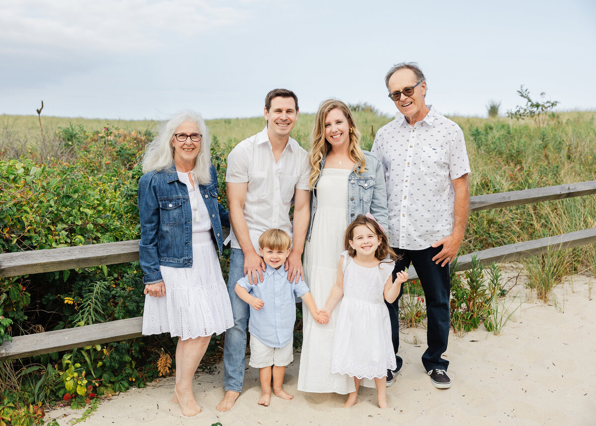 Multi-generation family on beach at the New Jersey shore.